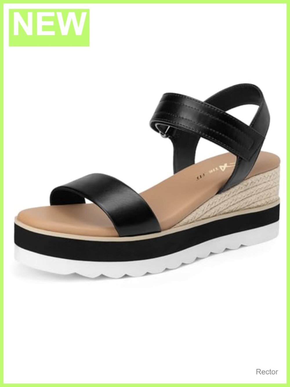 PU Leather Wedge Platform Espadrille Sandals Adjustable Hook & Loop Summer